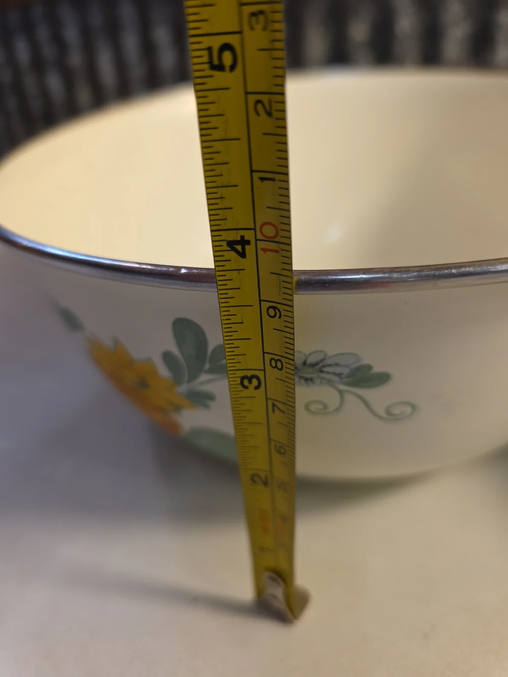 Cream Ceramic Serving Bowls with Yellow & Blue Floral Pattern